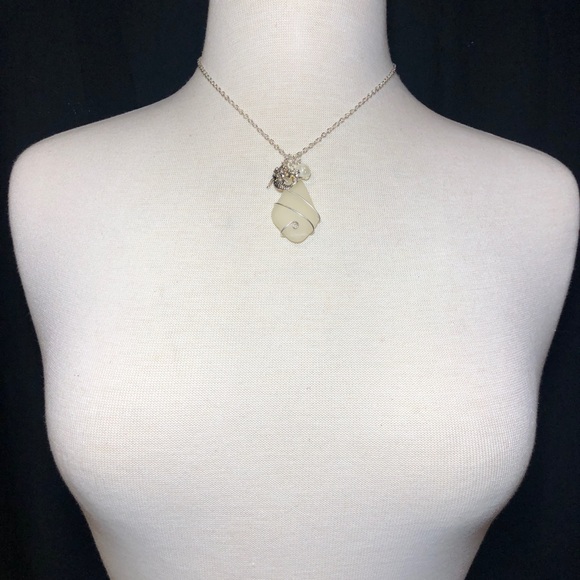 Mermaid Charm Faux Sea Glass Necklace Earrings Set - Picture 3 of 3